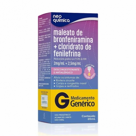 Maleato de Bronfeniramina 2mg/ml + Cloridrato de Fenilefrina 2,5mg/ml Solução Gotas 20ml